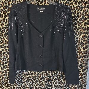 St. John Black Beaded Shoulder Knit Jacket